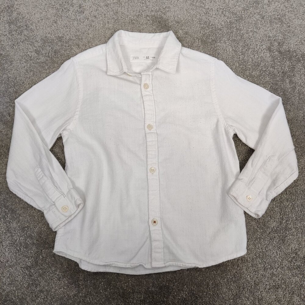 Zara Boys Button Down Shirt Size 4 / 5 Years White Cotton Formal Classic Casual